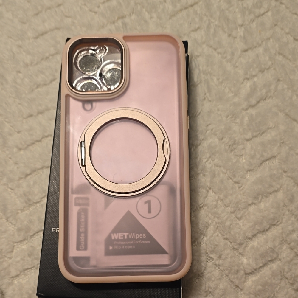 I Phone 12Protective Pink Phone Case with Ring Holder